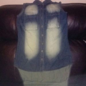 Trendy blue jean colored shirt with tail in back